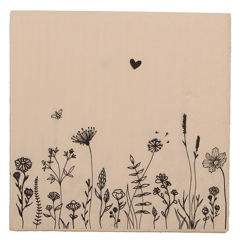 Clayre & Eef Napkins Paper Set of 20 33x33 cm (20) Pink Paper Flowers