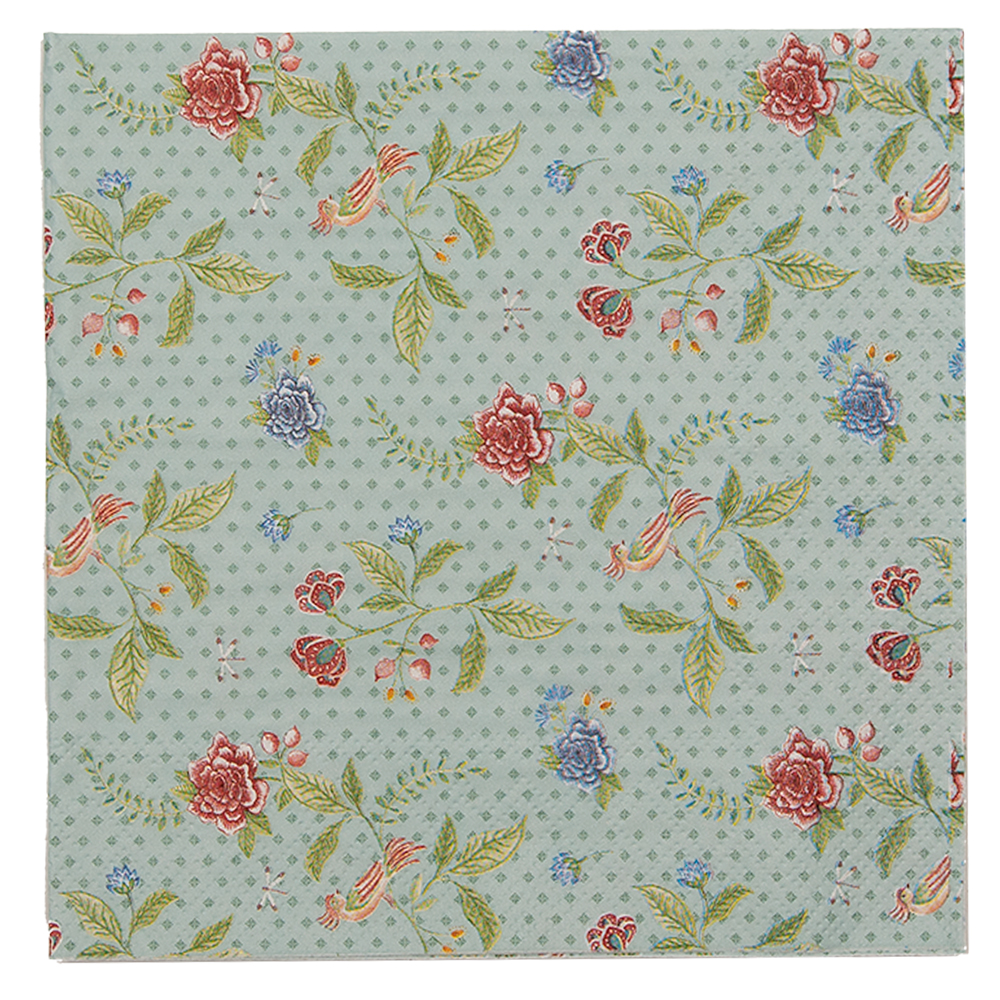 Clayre&Eef Servetten Papier Set van 20 33x33 cm (20) Blauw Groen Papier Bloemen afbeelding