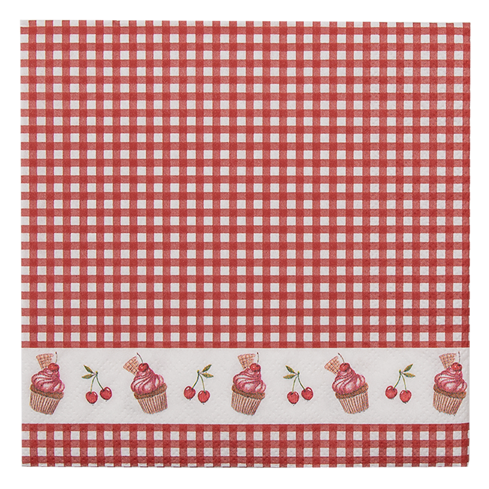 Clayre&Eef Servetten Papier Set van 20 33x33 cm (20) Rood Wit Papier Cupcakes afbeelding