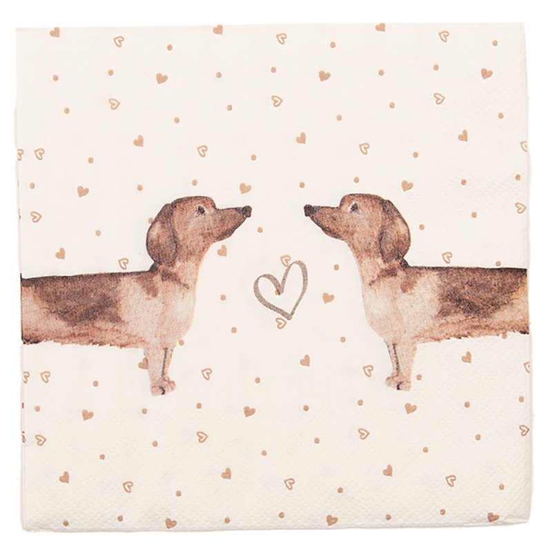 Clayre & Eef Napkins Paper Set of 20 33x33 cm (20) Beige Brown Paper Dachshunds