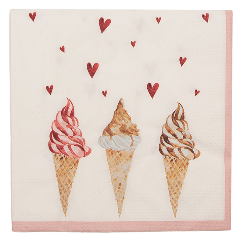 Clayre & Eef Napkins Paper Set of 20 33x33 cm (20) Beige Pink Paper Square Ice Cream