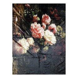 Clayre & Eef Throw Blanket 130x170 cm Black Pink Polyester Rectangle Flowers