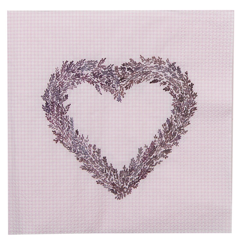 Clayre & Eef Napkins Paper Set of 20 33x33 cm (20) Pink Purple Paper Square Lavender Heart
