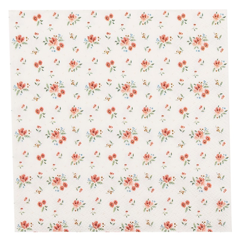 Clayre & Eef Napkins Paper Set of 20 33x33 cm (20) Beige Pink Paper Square Roses