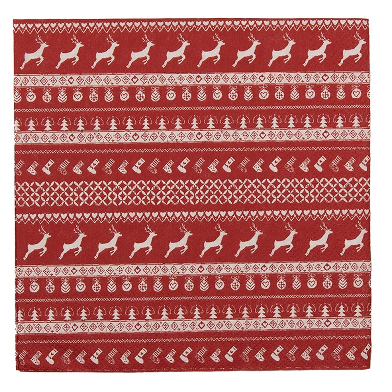 Clayre & Eef Napkins Paper Set of 20 33x33 cm (20) Red Paper Square Reindeers