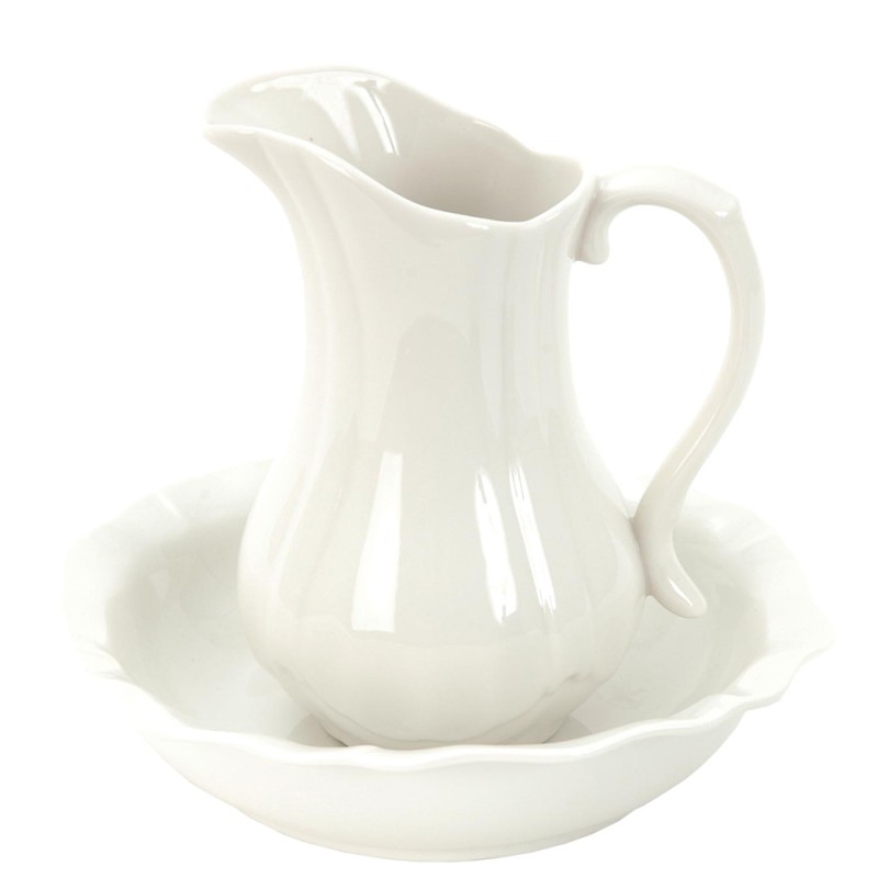 Clayre & Eef Waschset Weiß Keramik Rund