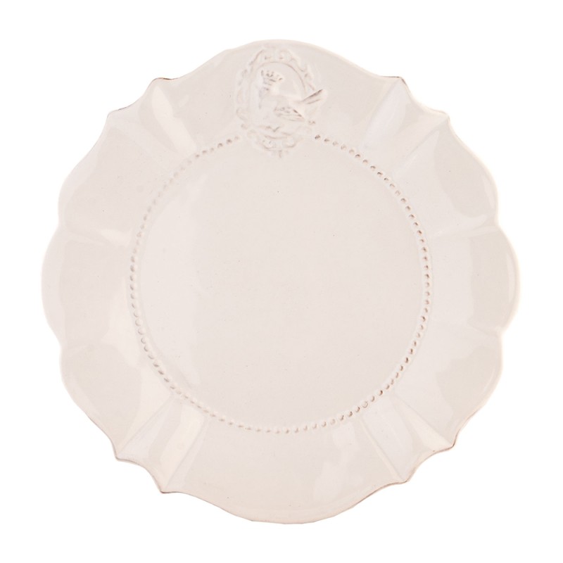 Clayre & Eef Piatto per la colazione Ø 21 cm Bianco Ceramica Rotondo