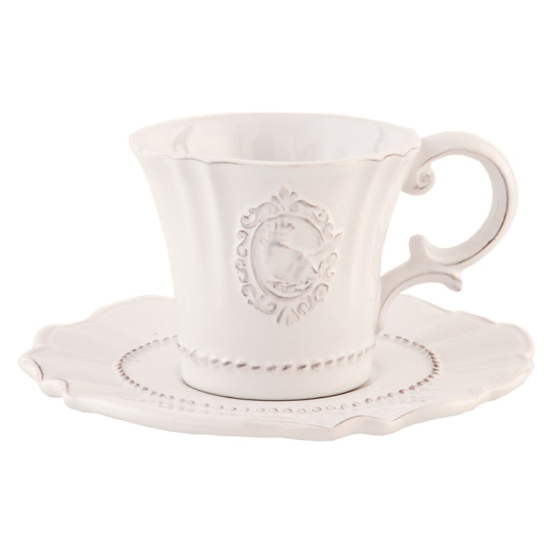 Clayre & Eef Cup and Saucer 125 ml White Ceramic