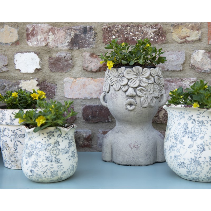 Clayre & Eef Pot de fleurs Ø 17x16 cm Gris Beige Céramique Fleurs