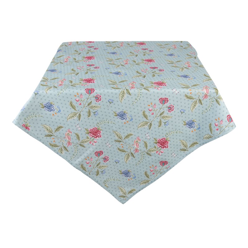 Clayre & Eef Tablecloth 100x100 cm Blue Green Cotton Square Flowers