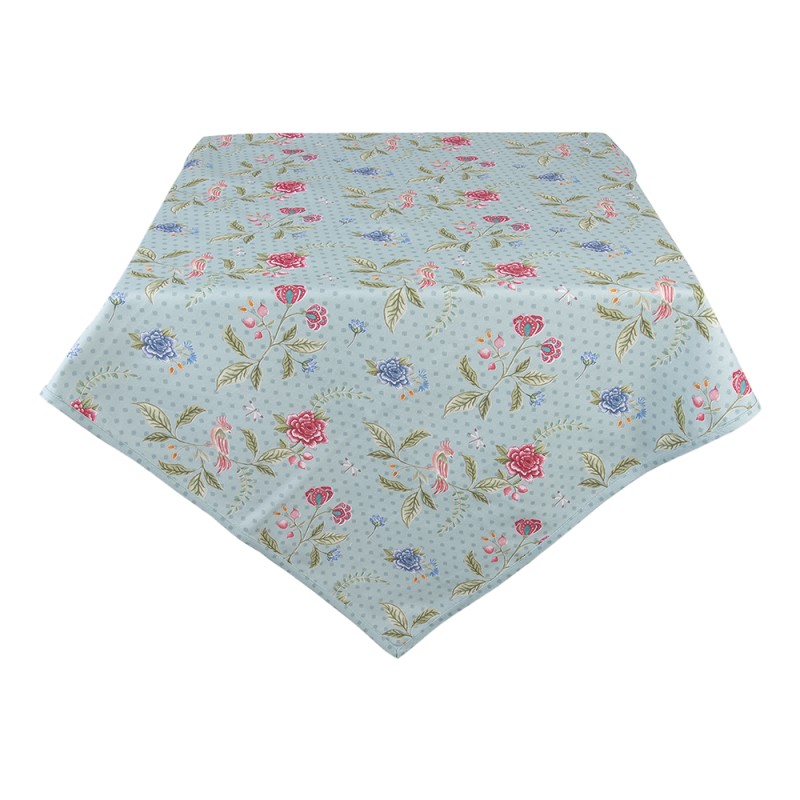 Clayre & Eef Tablecloth 130x180 cm Blue Green Cotton Rectangle Flowers