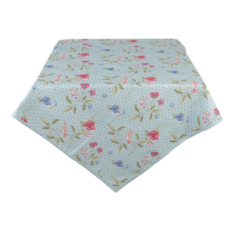 Clayre & Eef Tablecloth 150x250 cm Blue Green Cotton Rectangle Flowers