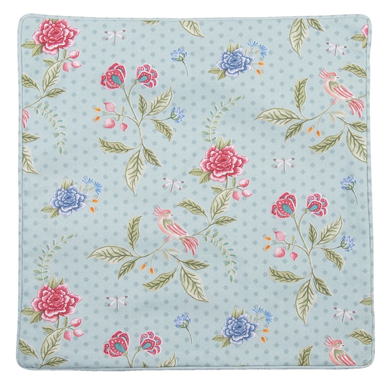 Clayre & Eef Cushion Cover 40x40 cm Blue Green Cotton Square Flowers