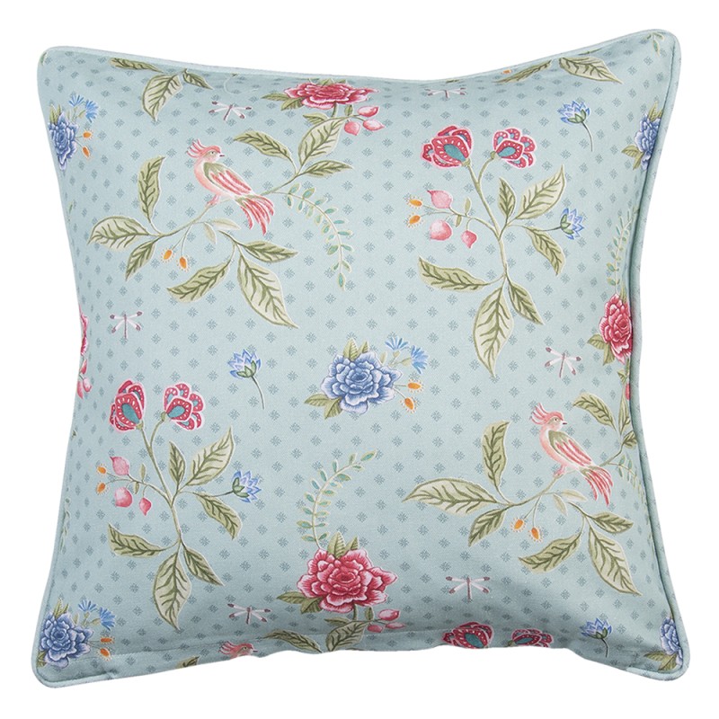 Clayre & Eef Cushion Cover 40x40 cm Blue Green Cotton Square Flowers