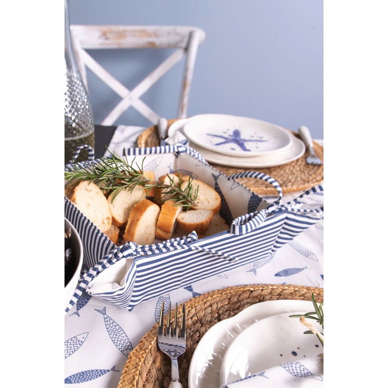 Clayre & Eef Tovaglia da tavolo 50x160 cm Blu Bianco  Cotone Pesci