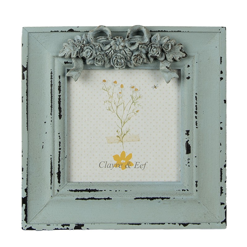 Clayre & Eef Photo Frame 10x10 cm Green MDF Rectangle Flowers