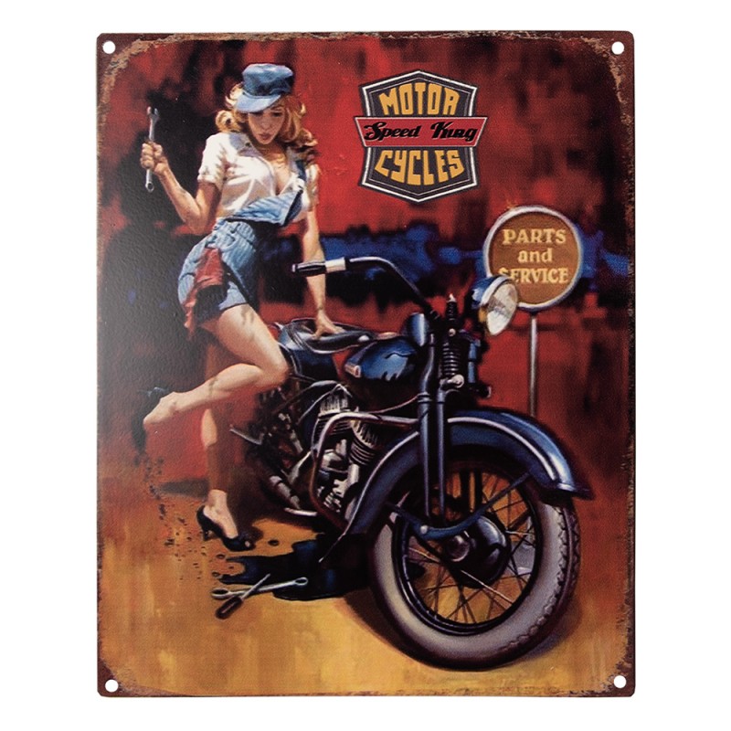 Clayre & Eef Text Sign 20x25 cm Red Iron Motor Motor Cycles Speed King