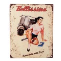 Clayre & Eef Tekstbord  20x25 cm Beige Ijzer Vrouw met scooter Bellissima From Italy with love