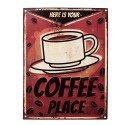 Clayre & Eef Tekstbord  25x33 cm Rood Ijzer Kop koffie Here is your Coffee place