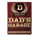 Clayre & Eef Text Sign 25x33 cm Red Iron Dad's Garage
