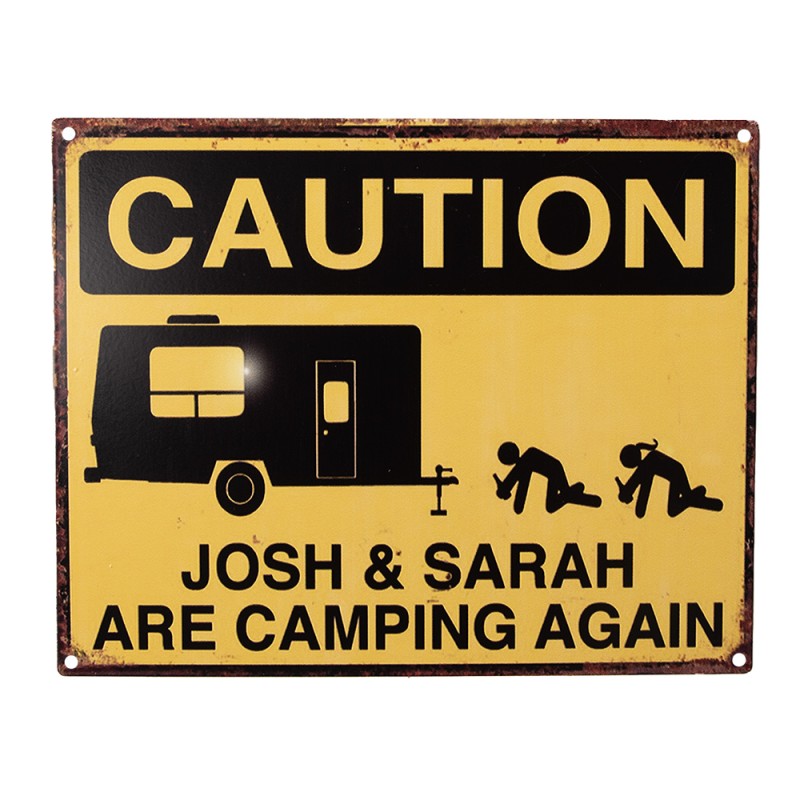 Clayre & Eef Text Sign 25x20 cm Yellow Iron Caravan