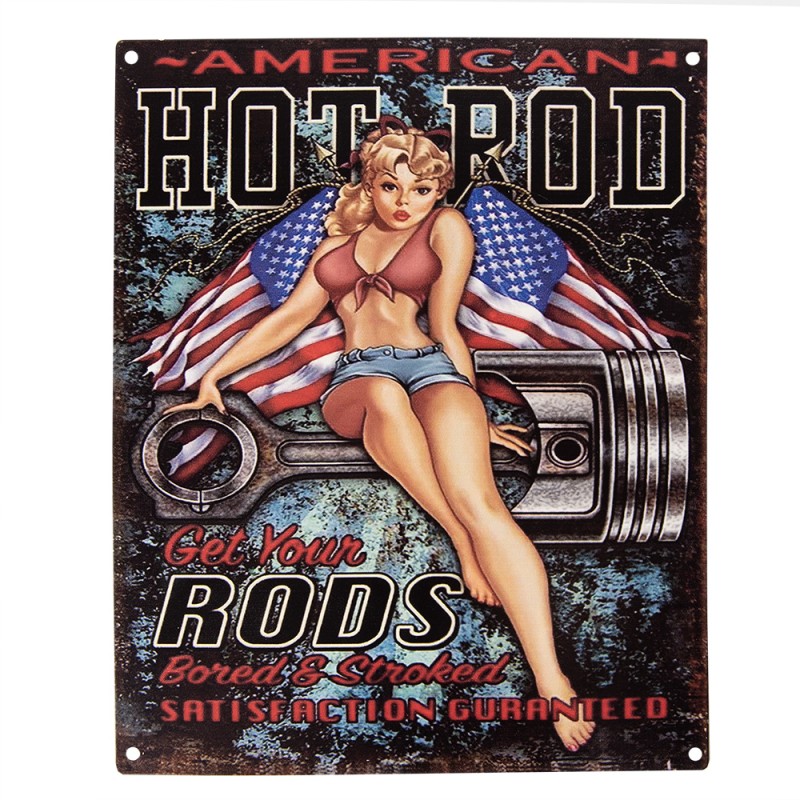 Clayre & Eef Text Sign 20x25 cm Black Iron Woman Hot Rod