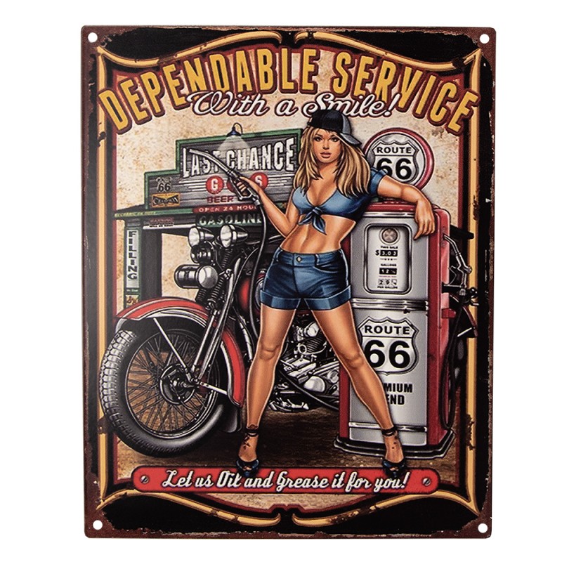 Clayre & Eef Textschild 20x25 cm Schwarz Eisen Frau mit Motorrad