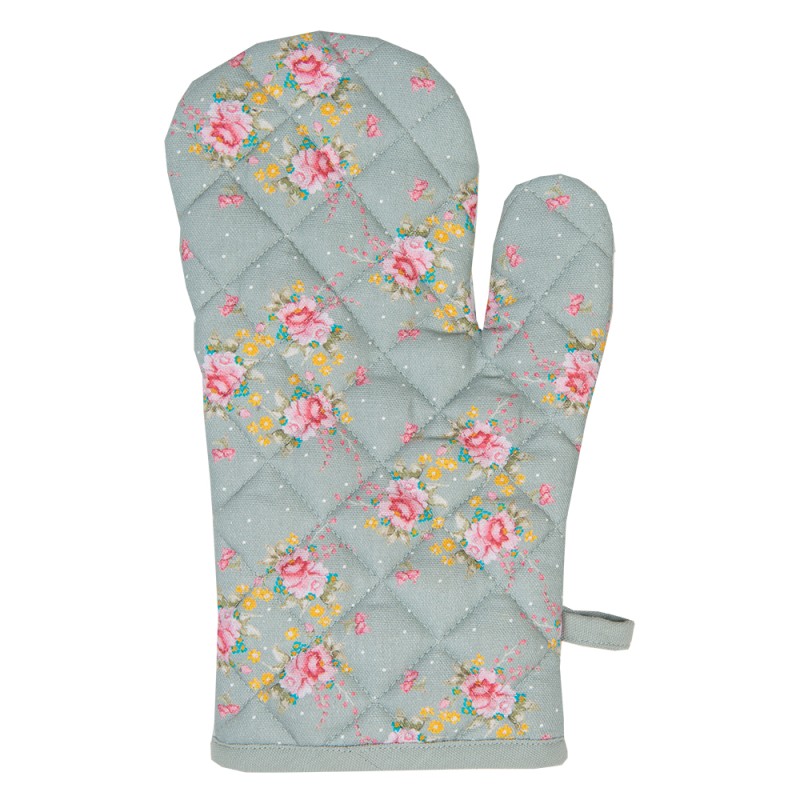 Clayre & Eef Oven Mitt and Pot Holder set of 2 Green Cotton