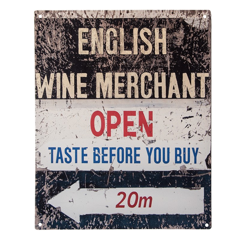 Clayre & Eef Tekstbord  20x25 cm Beige Ijzer English wine merchant