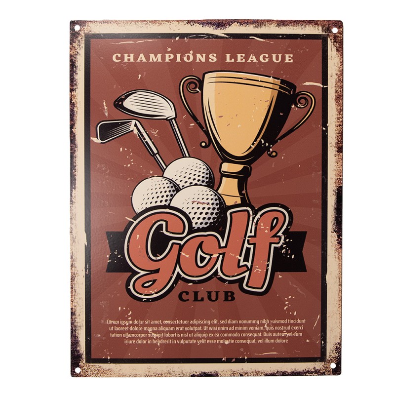 Clayre & Eef Targhetta con testo 25x33 cm Marrone Ferro Golf club