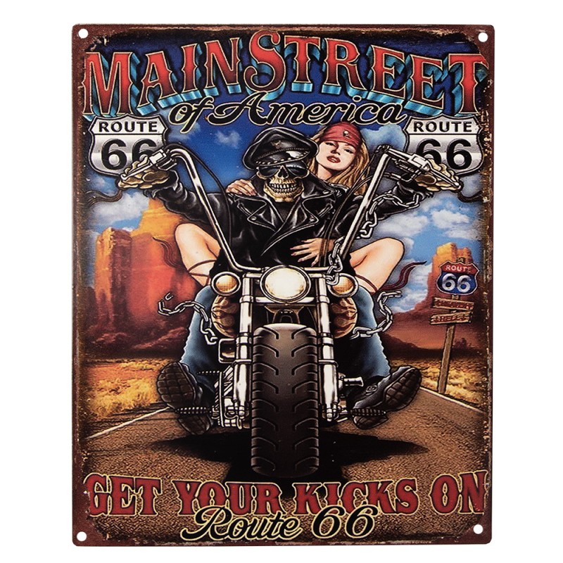 Clayre & Eef Plaque de texte 20x25 cm Marron Bleu Fer Moteur Mainstreet