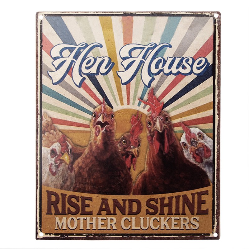 Clayre & Eef Text Sign 20x25 cm Brown Iron Chickens Hen House