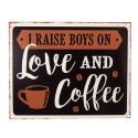 Clayre & Eef Tekstbord  25x20 cm Zwart Bruin Ijzer Love and coffee