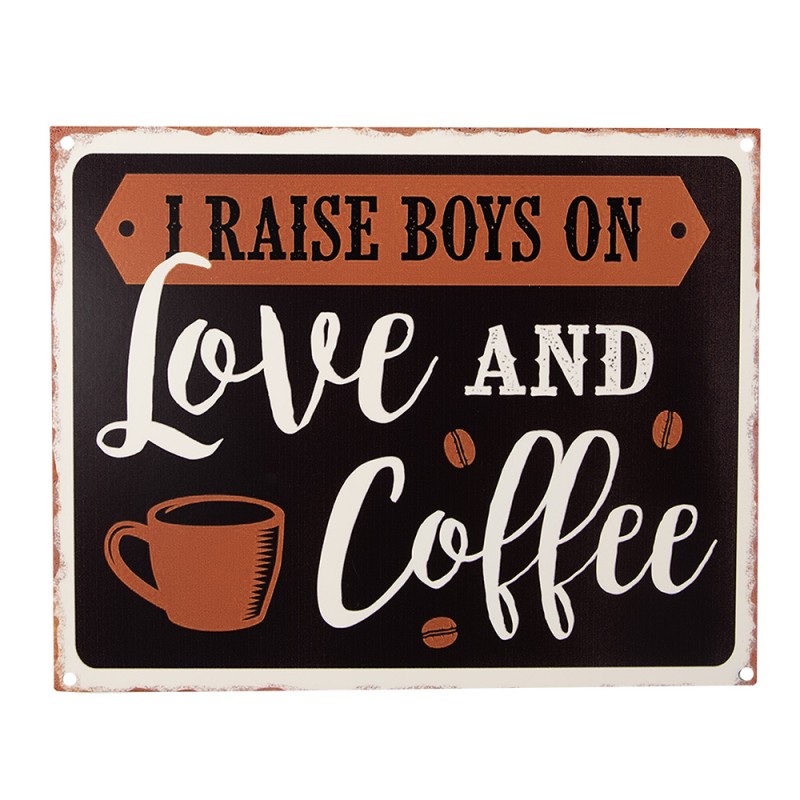 Clayre & Eef Text Sign 25x20 cm Black Brown Iron Love and coffee