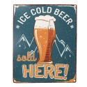 Clayre & Eef Tekstbord  20x25 cm Blauw Geel Ijzer Ice cold beer