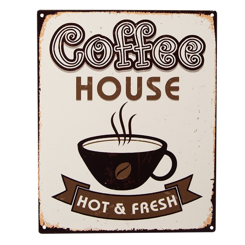 Clayre & Eef Text Sign 20x25 cm Beige Brown Iron Coffee house