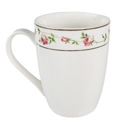 Clayre & Eef Mug 300 ml White Pink Porcelain Round Flowers