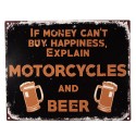 Clayre & Eef Tekstbord  25x20 cm Zwart Ijzer Bier If money can't buy happiness