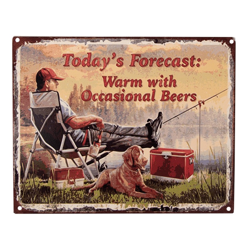 Clayre & Eef Tekstbord  25x20 cm Rood Groen Ijzer Visser Today's Forecast