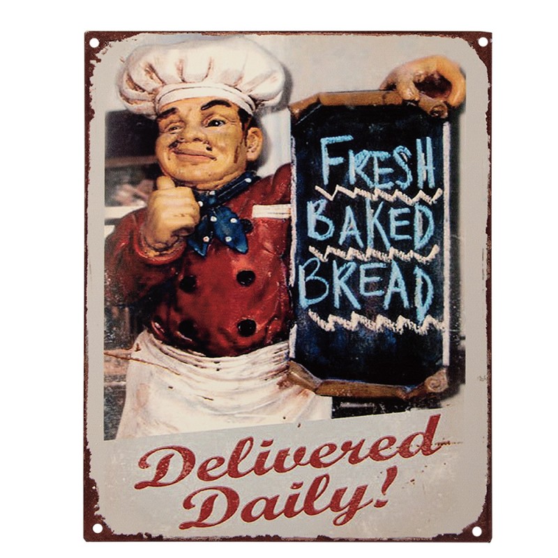 Clayre & Eef Plaque de texte 20x25 cm Beige Fer Boulanger Fresh baked bread