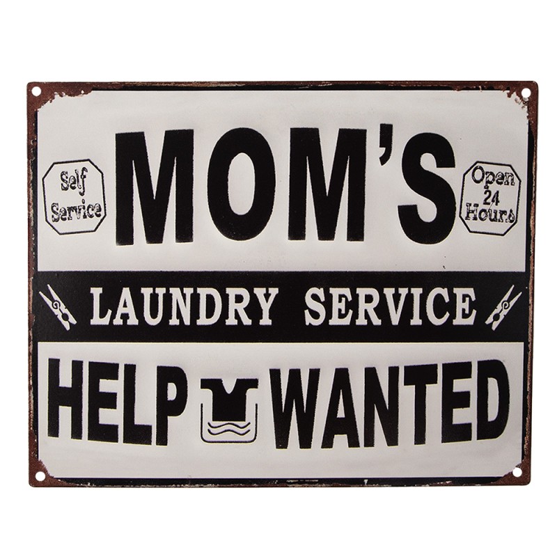 Clayre & Eef Plaque de texte 25x20 cm Blanc Noir Fer Mom's laundry service