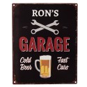 Clayre & Eef Plaque de texte 20x25 cm Noir Fer Verre à bière Ron's Garage