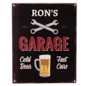 Clayre & Eef Tekstbord  20x25 cm Zwart Ijzer Bierglas Ron's Garage