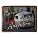Clayre & Eef Targhetta con testo 33x25 cm Blu Ferro Caravan Live the Adventure