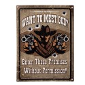Clayre & Eef Text Sign 25x33 cm Brown Iron Cowboy Want to meet god?