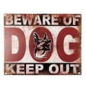 Clayre & Eef Plaque de texte 25x20 cm Rouge Beige Fer Chien Beware of dog Keep out