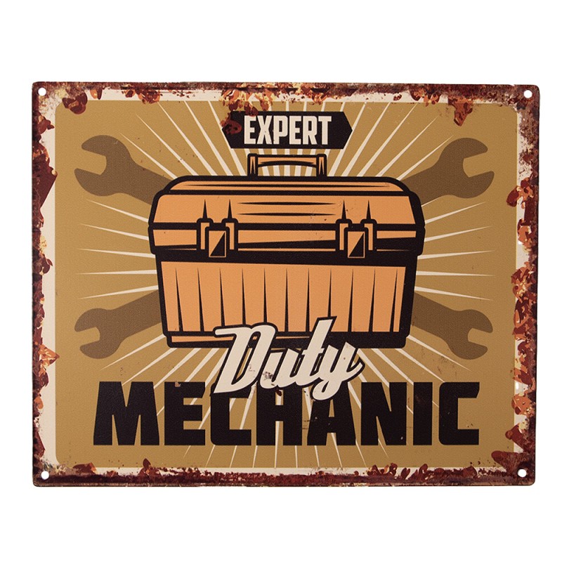 Clayre & Eef Tekstbord  25x20 cm Bruin Ijzer Gereedschapskist Expert Duty mechanic