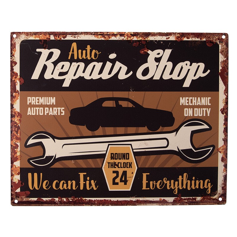 Clayre & Eef Plaque de texte 25x20 cm Marron Fer Voiture Repair shop