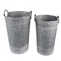 Clayre & Eef Decorative Bucket Set of 2 Ø 29x41 cm Grey Metal Round