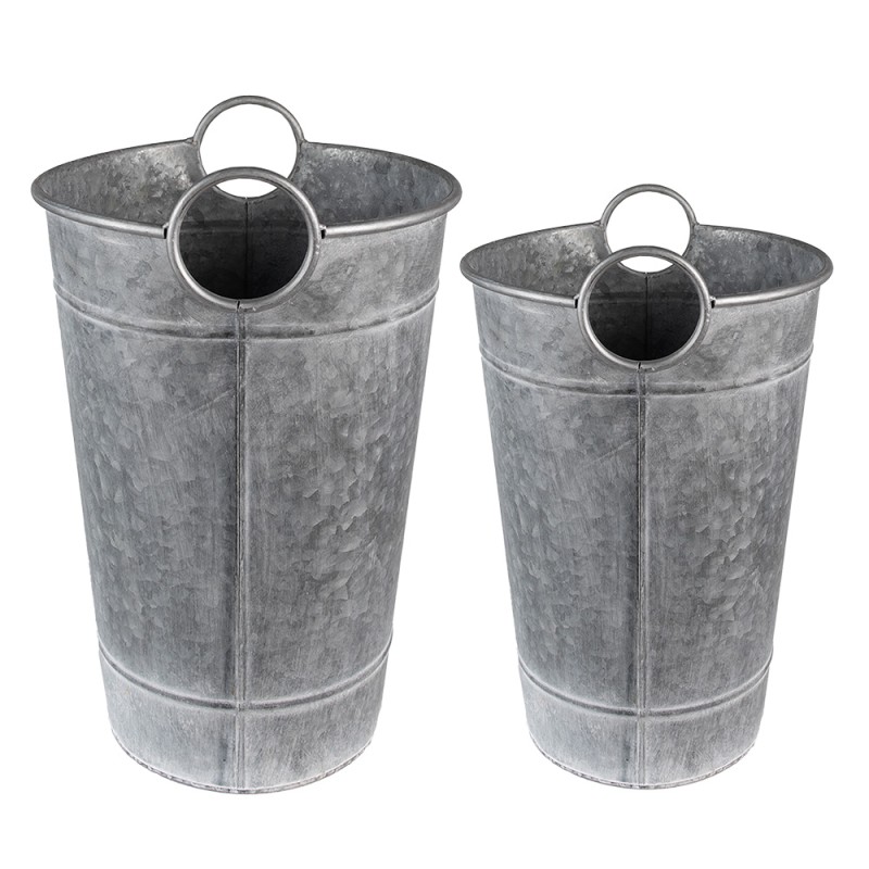 Clayre & Eef Decorative Bucket Set of 2 Ø 29x41 cm Grey Metal Round